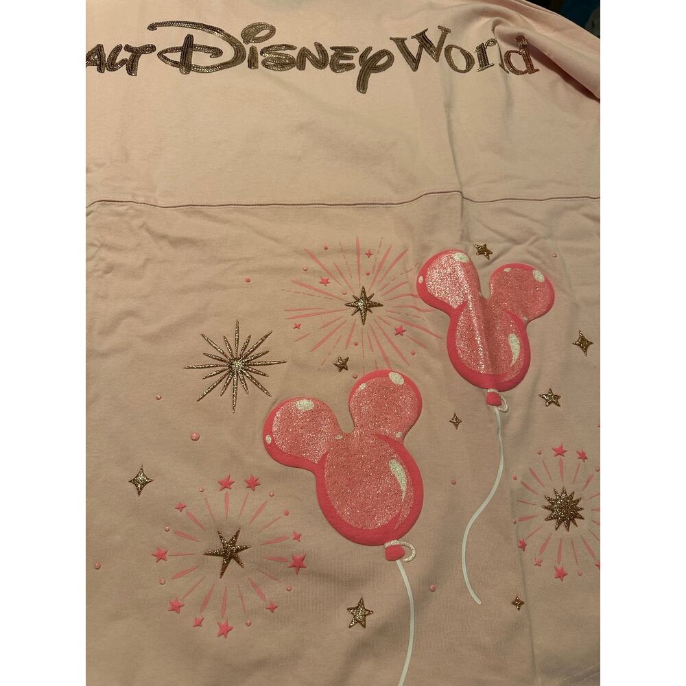Disney Parks Spirit Jersey Mickey Balloon Gold Sequie Pink Pullover - Picture 4 of 9